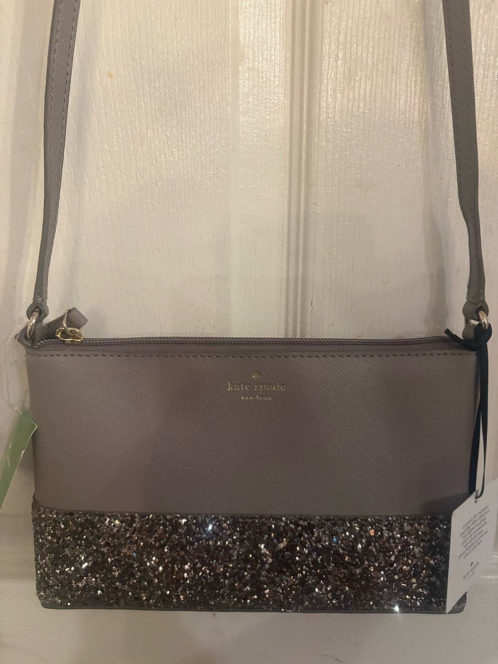 kate spade Taupe Crossbody with Glitter Trim